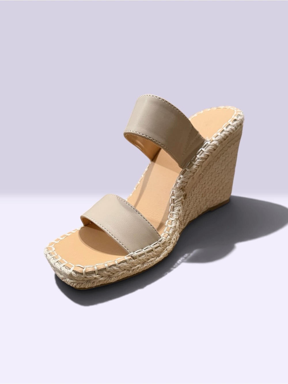 Neutral Double-Strap Espadrille Wedge Sandals - Beige